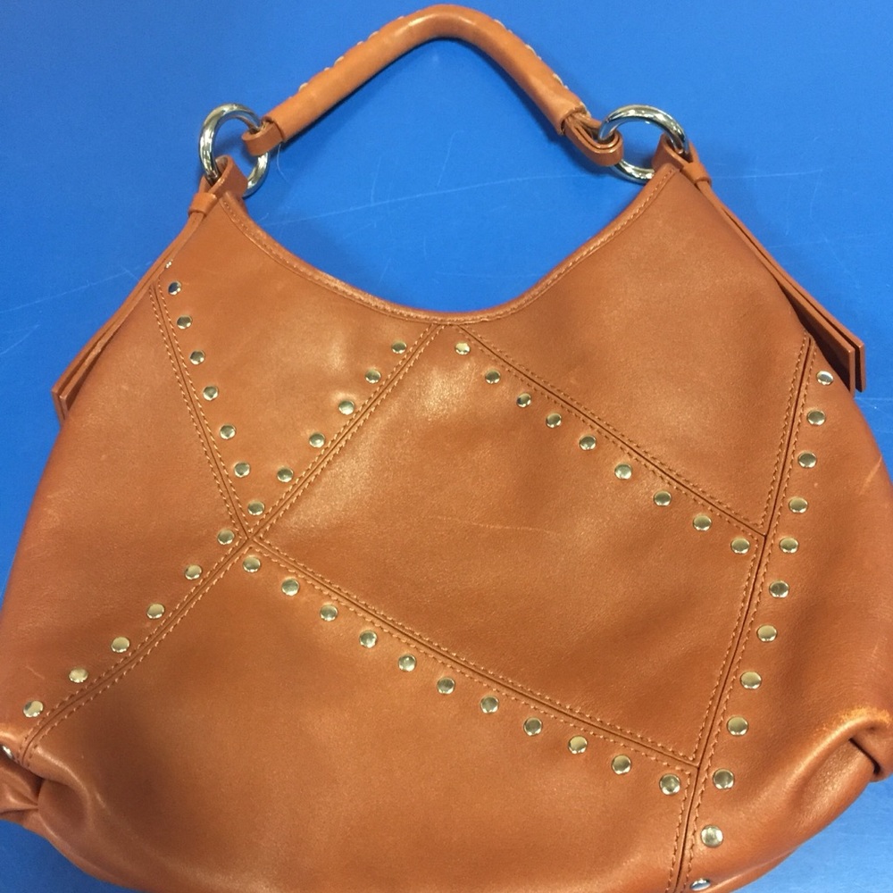 DESMO Tan Leather Stud Hobo Bag Made in Italy $425